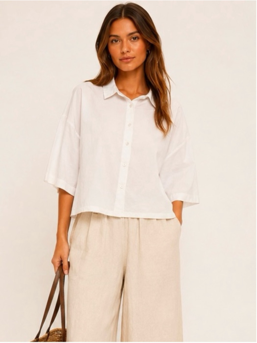 Album Di Famiglia Cotton Boxy Button-Up Shirt Italy Oversized small off white - Picture 1 of 10